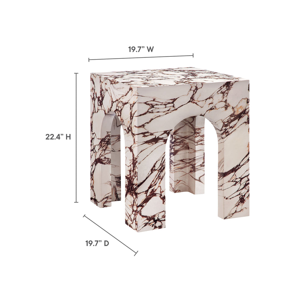 Valen Square Indoor - Outdoor Patio Arched Concrete Side Table - Red Marble