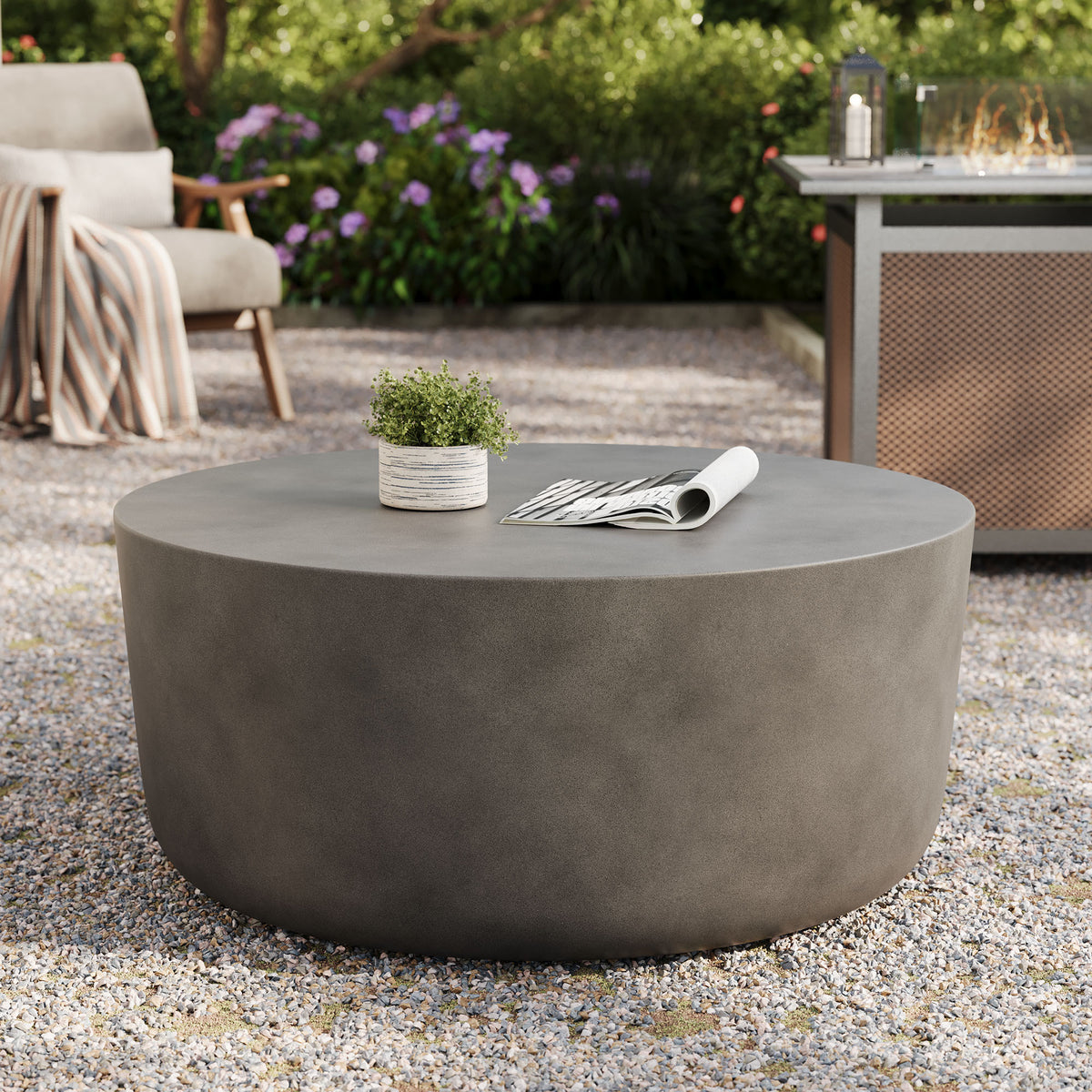 Brion Round Indoor - Outdoor Patio Concrete Coffee Table - Gray