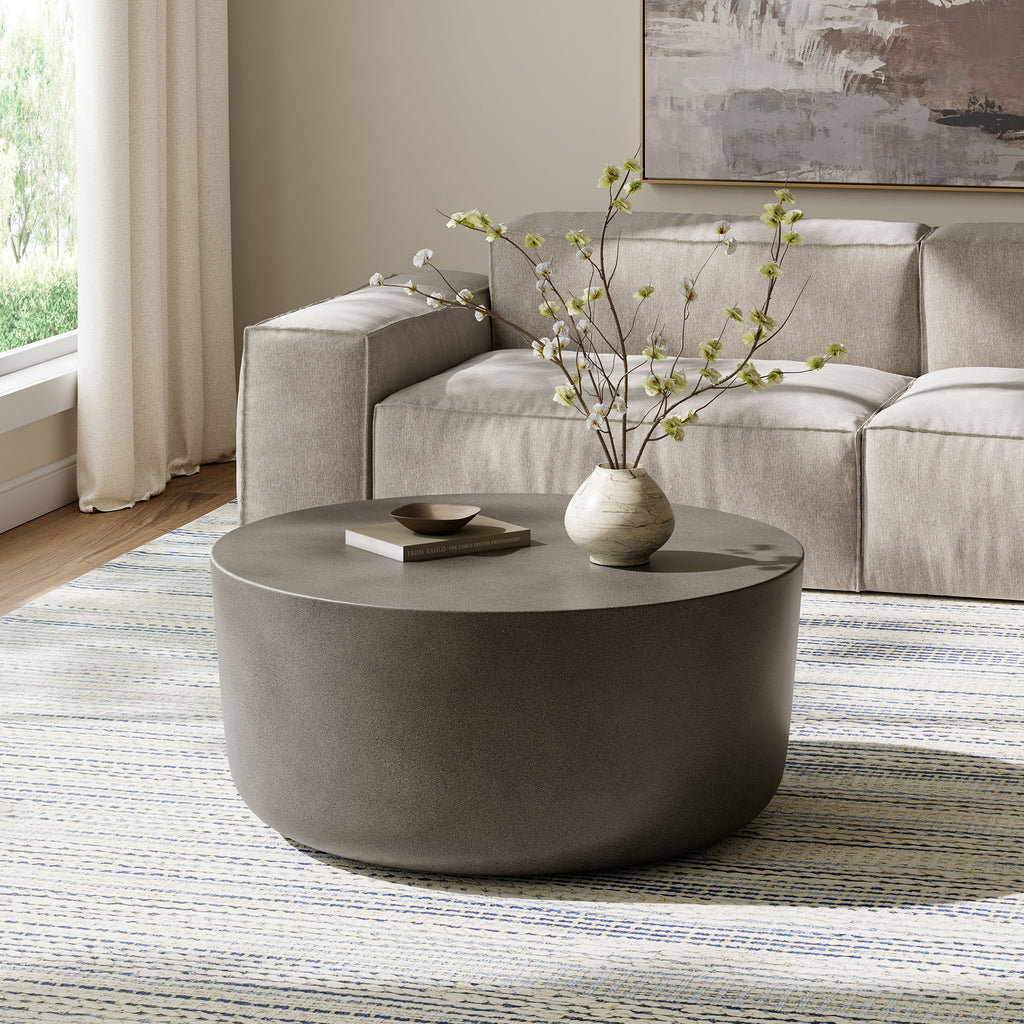 Brion Round Indoor - Outdoor Patio Concrete Coffee Table - Gray