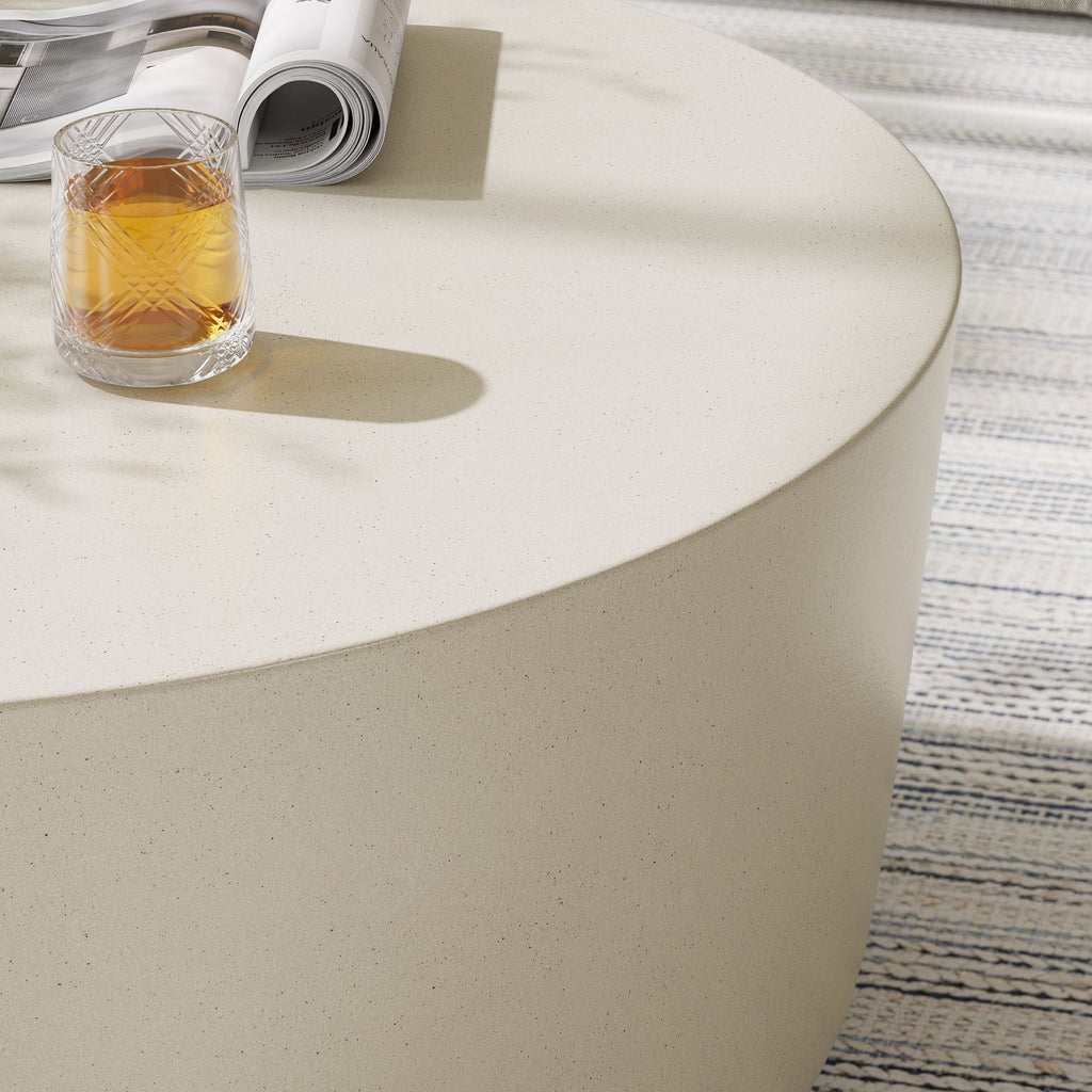 Brion Round Indoor - Outdoor Patio Concrete Coffee Table - White
