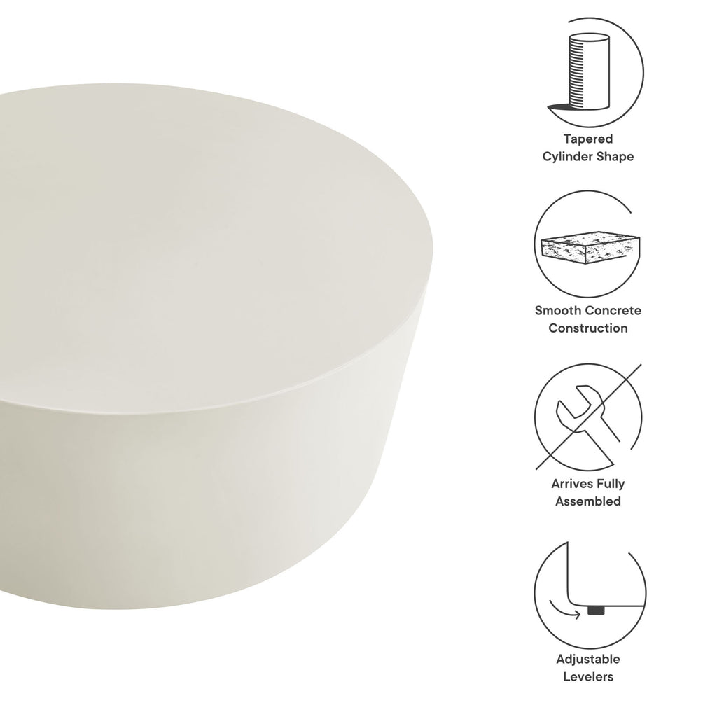 Brion Round Indoor - Outdoor Patio Concrete Coffee Table - White