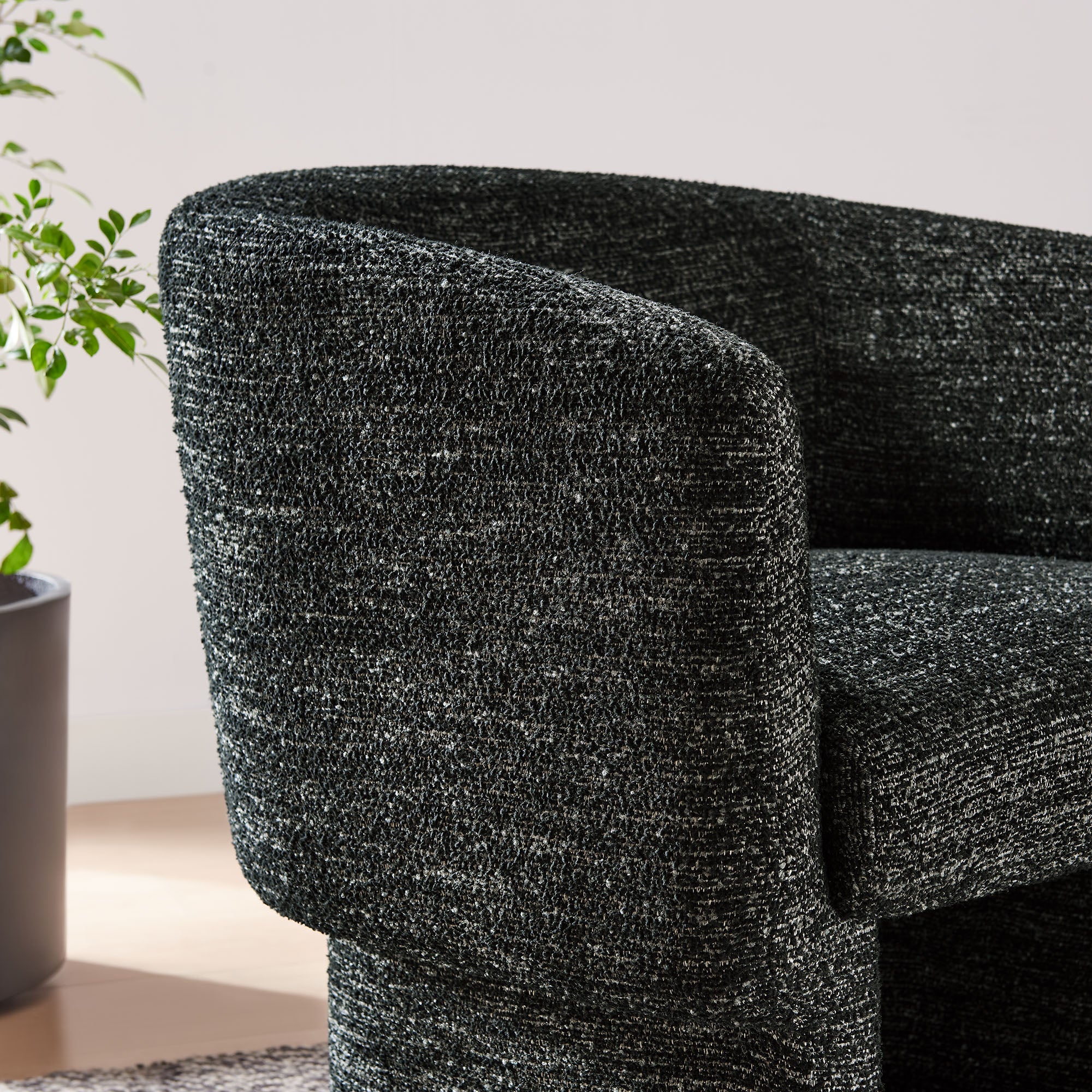 Muse Boucle Fabric Barrel Accent Chair - Charcoal
