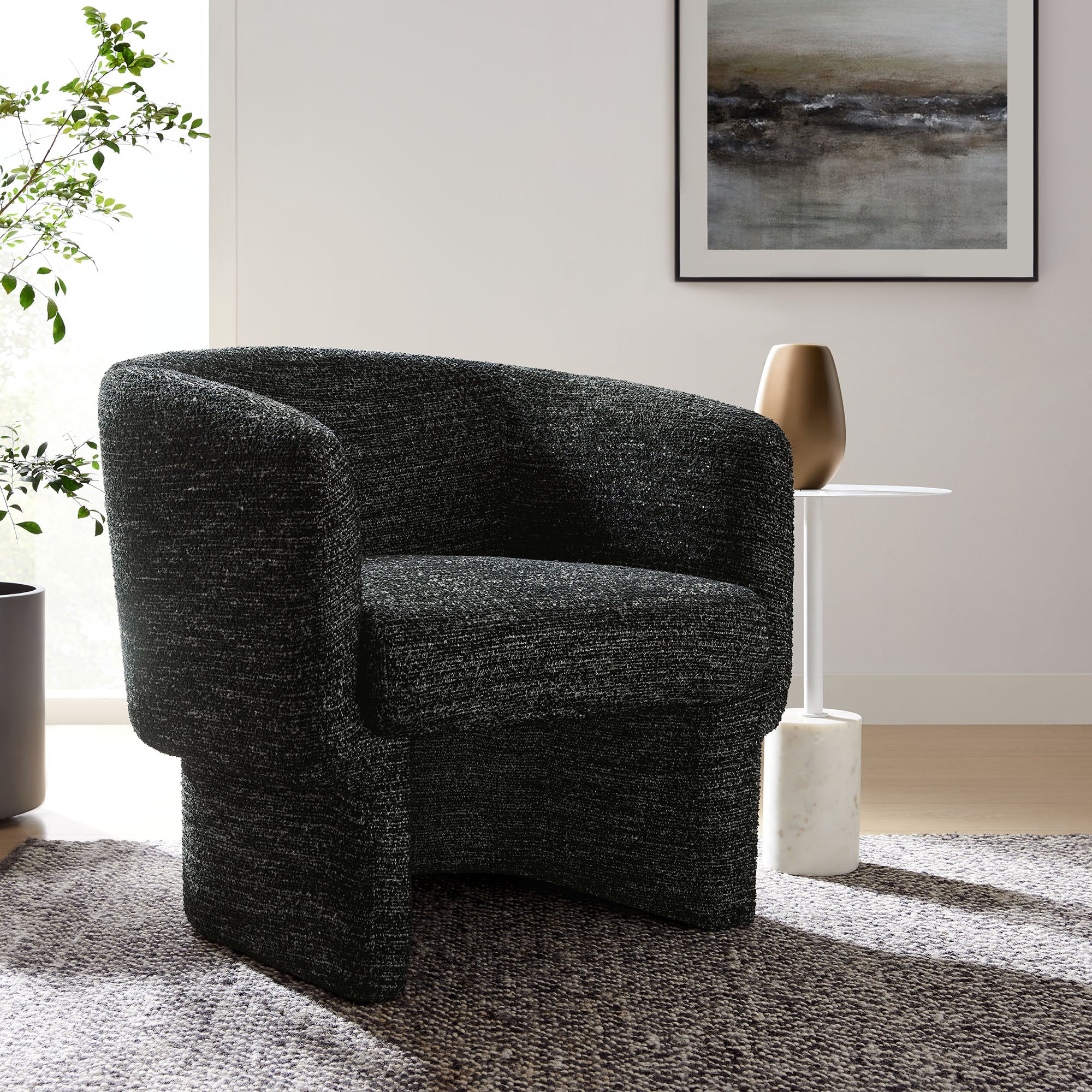Muse Boucle Fabric Barrel Accent Chair - Charcoal