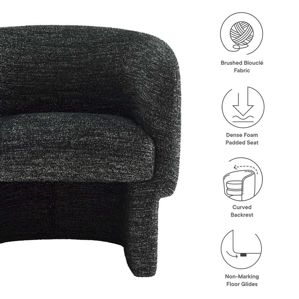 Muse Boucle Fabric Barrel Accent Chair - Charcoal