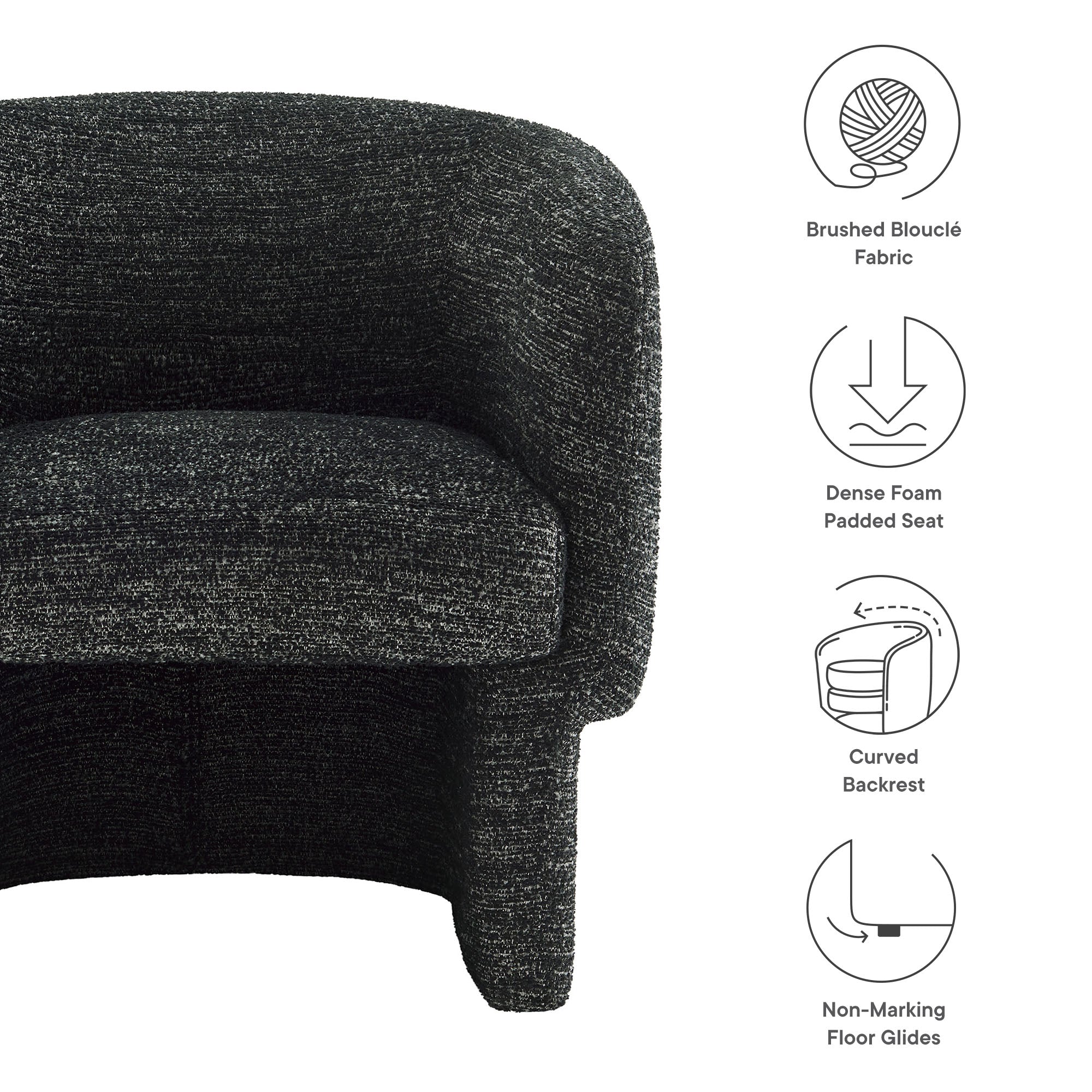 Muse Boucle Fabric Barrel Accent Chair - Charcoal