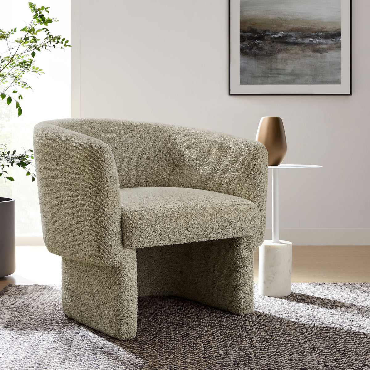 Muse Boucle Fabric Barrel Accent Chair - Cork