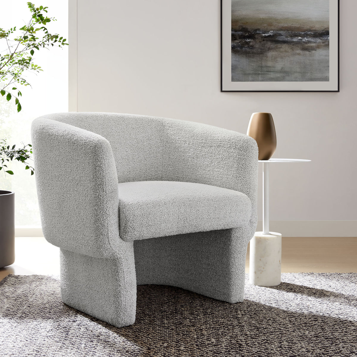 Muse Boucle Fabric Barrel Accent Chair - Newsprint