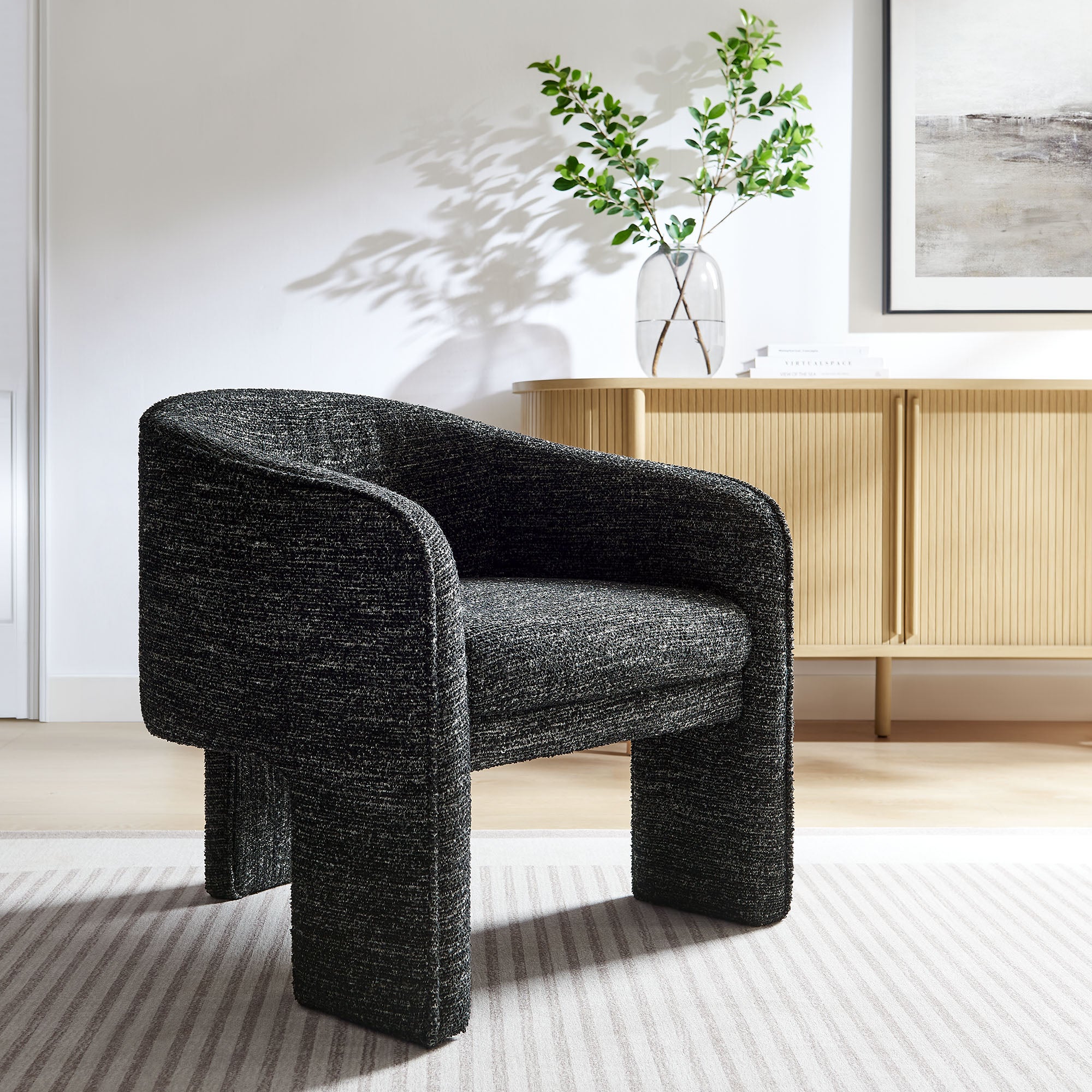 Greer Boucle Fabric Upholstered Accent Armchair - Charcoal