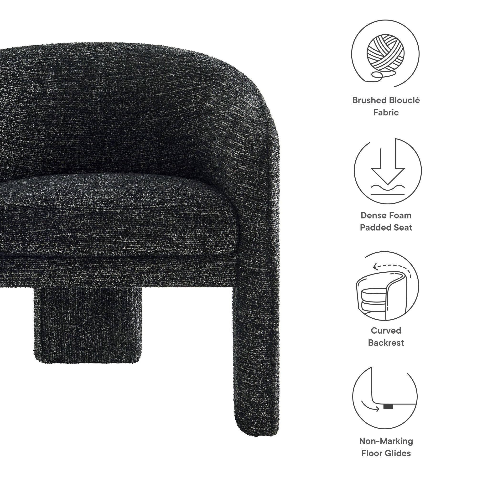 Greer Boucle Fabric Upholstered Accent Armchair - Charcoal