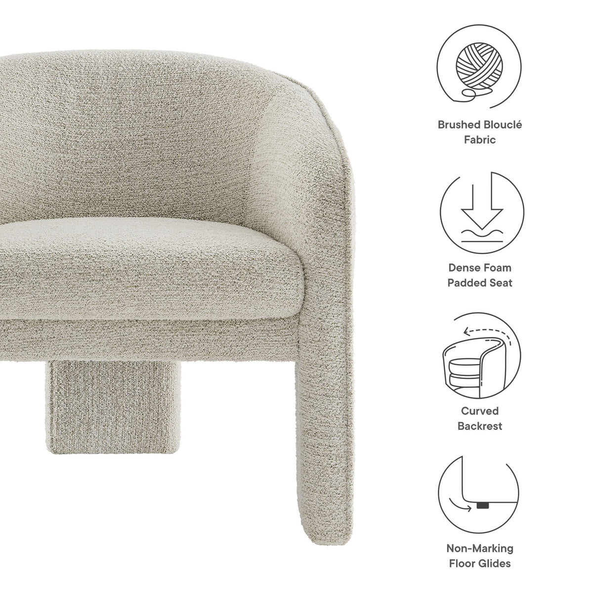 Greer Boucle Fabric Upholstered Accent Armchair - Parchment
