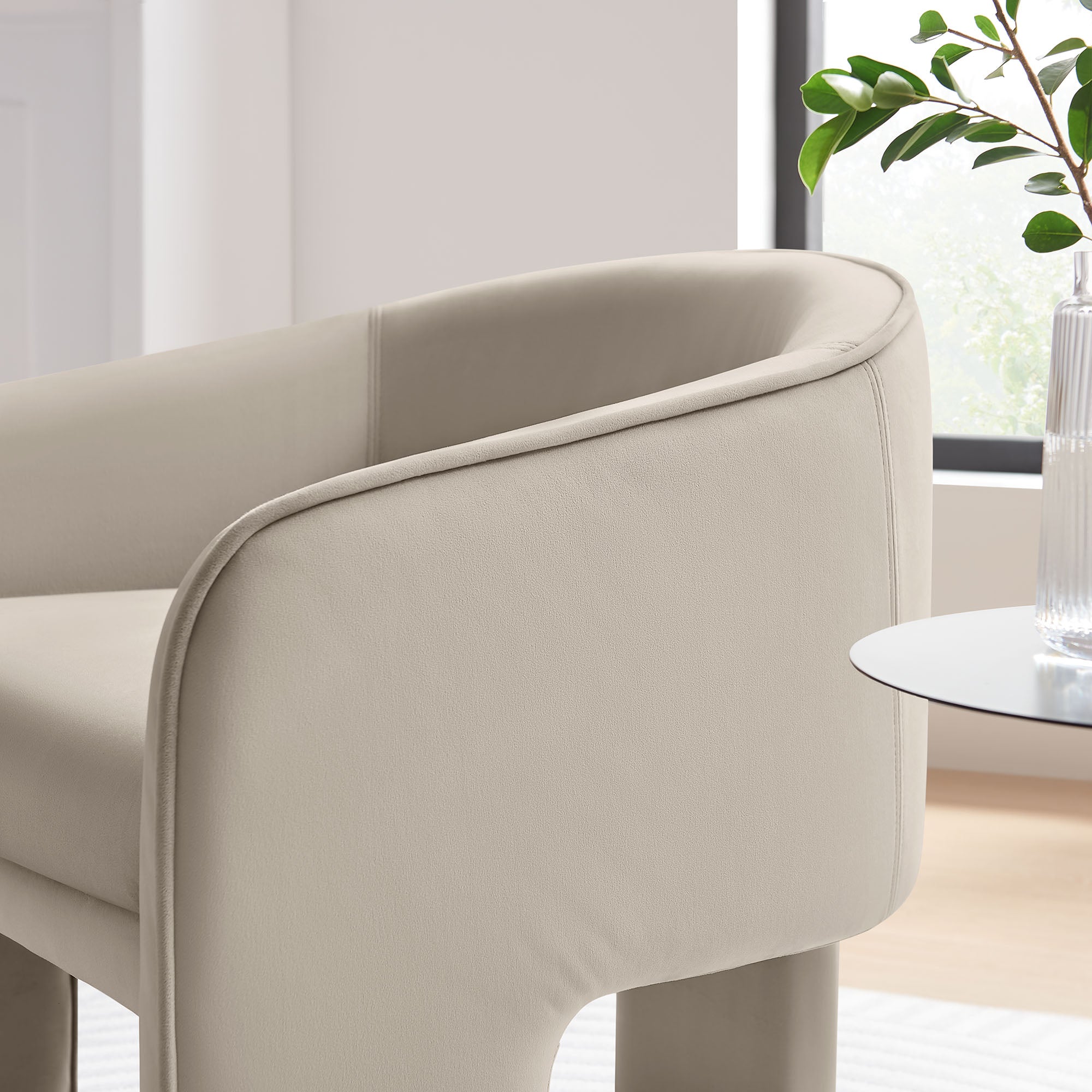 Greer Performance Velvet Upholstered Accent Armchair - Almond