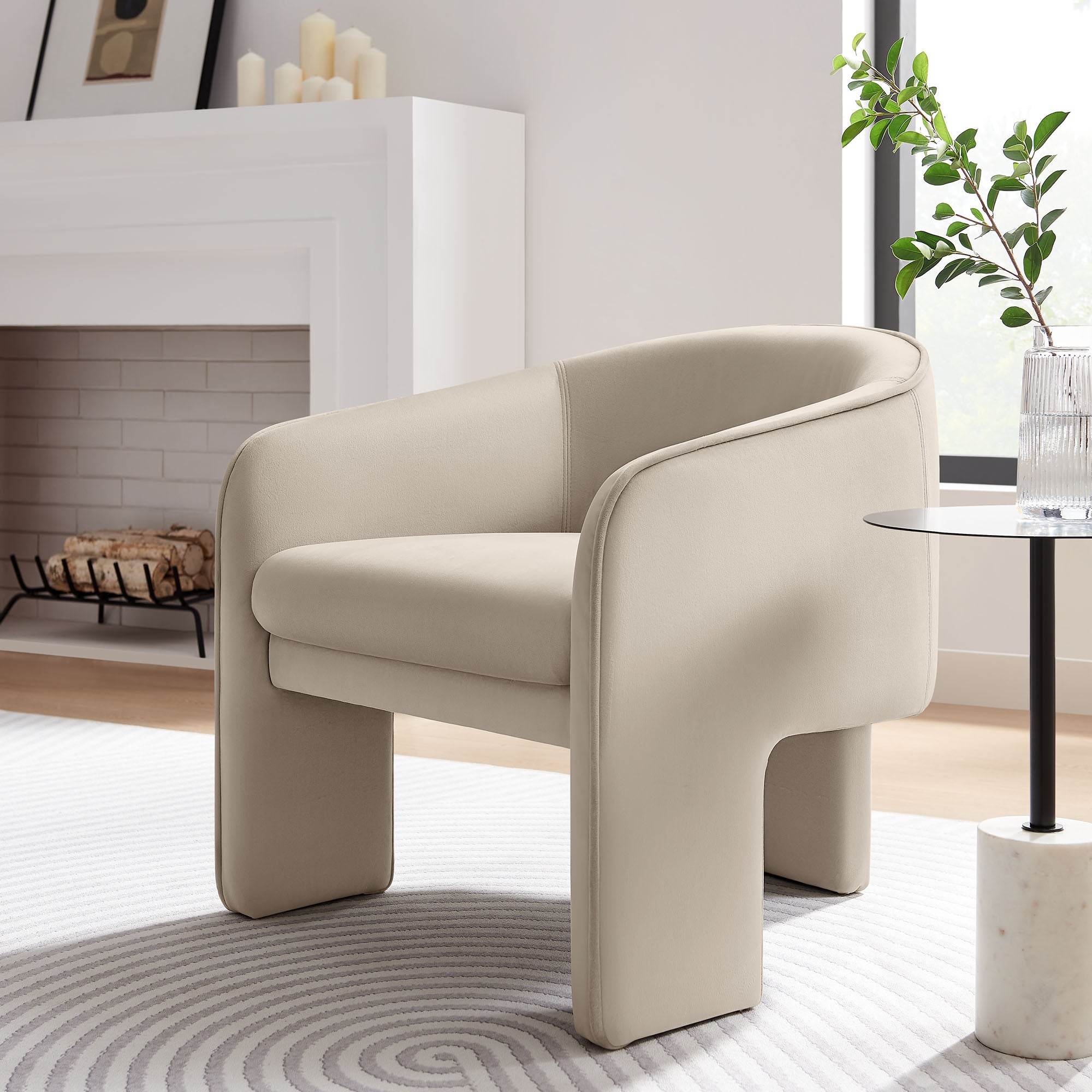 Greer Performance Velvet Upholstered Accent Armchair - Almond
