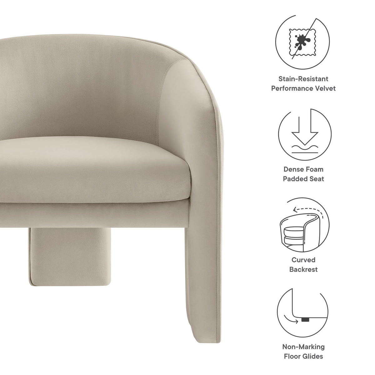 Greer Performance Velvet Upholstered Accent Armchair - Almond