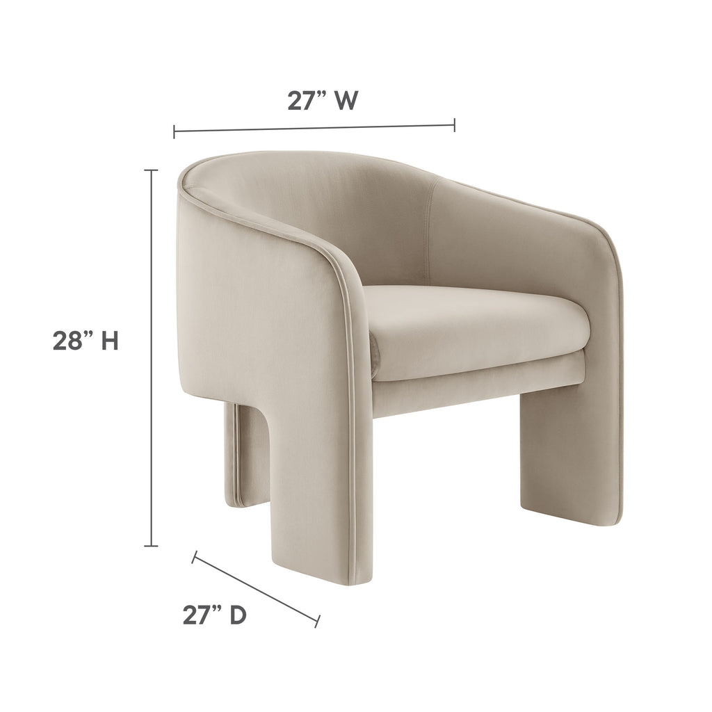 Greer Performance Velvet Upholstered Accent Armchair - Almond