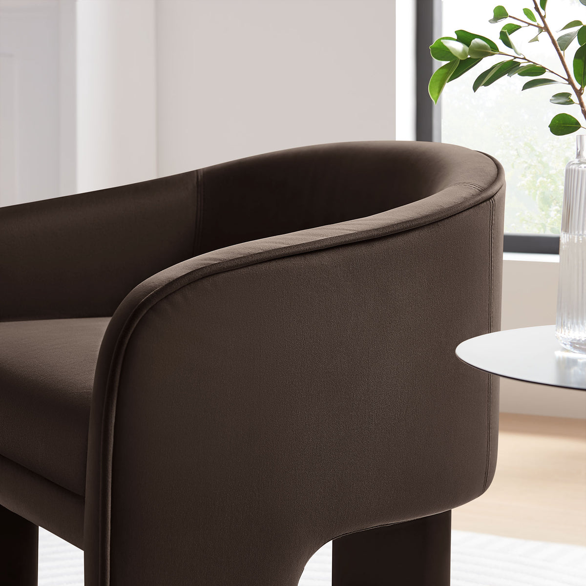 Greer Performance Velvet Upholstered Accent Armchair - Chocolate Brown