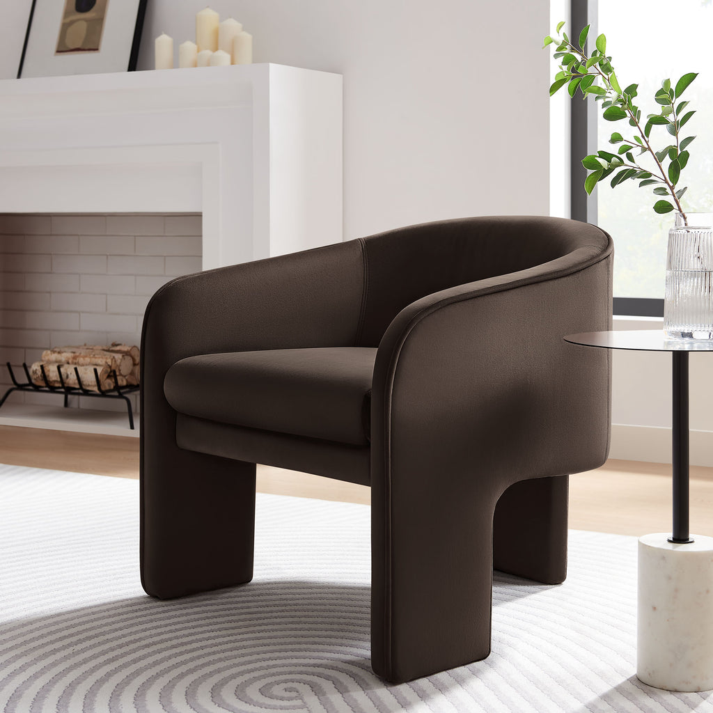 Greer Performance Velvet Upholstered Accent Armchair - Chocolate Brown