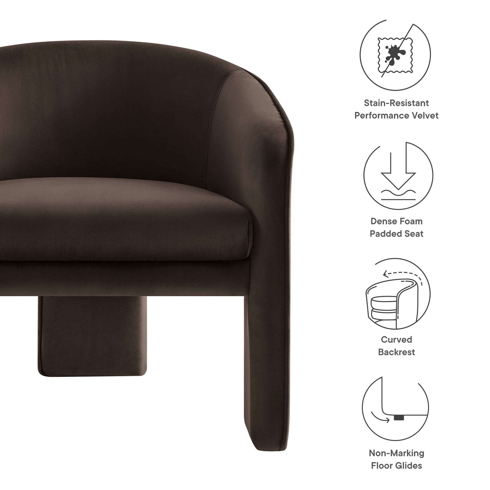 Greer Performance Velvet Upholstered Accent Armchair - Chocolate Brown