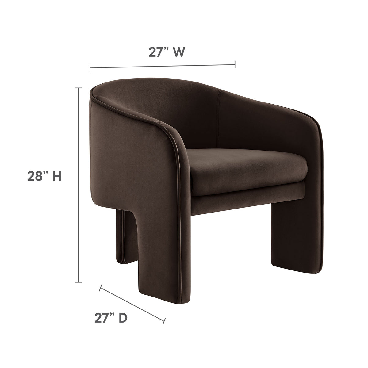 Greer Performance Velvet Upholstered Accent Armchair - Chocolate Brown
