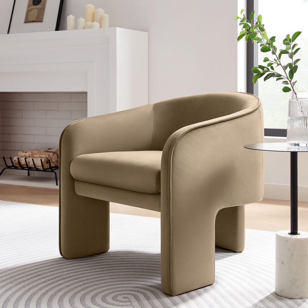 Greer Performance Velvet Upholstered Accent Armchair - Taupe