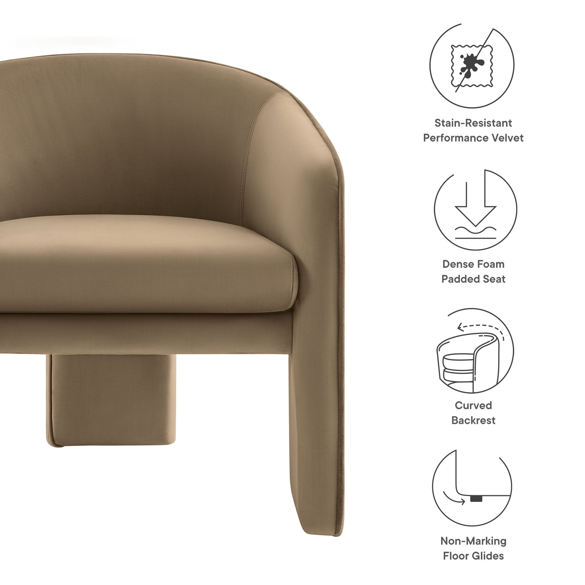 Greer Performance Velvet Upholstered Accent Armchair - Taupe