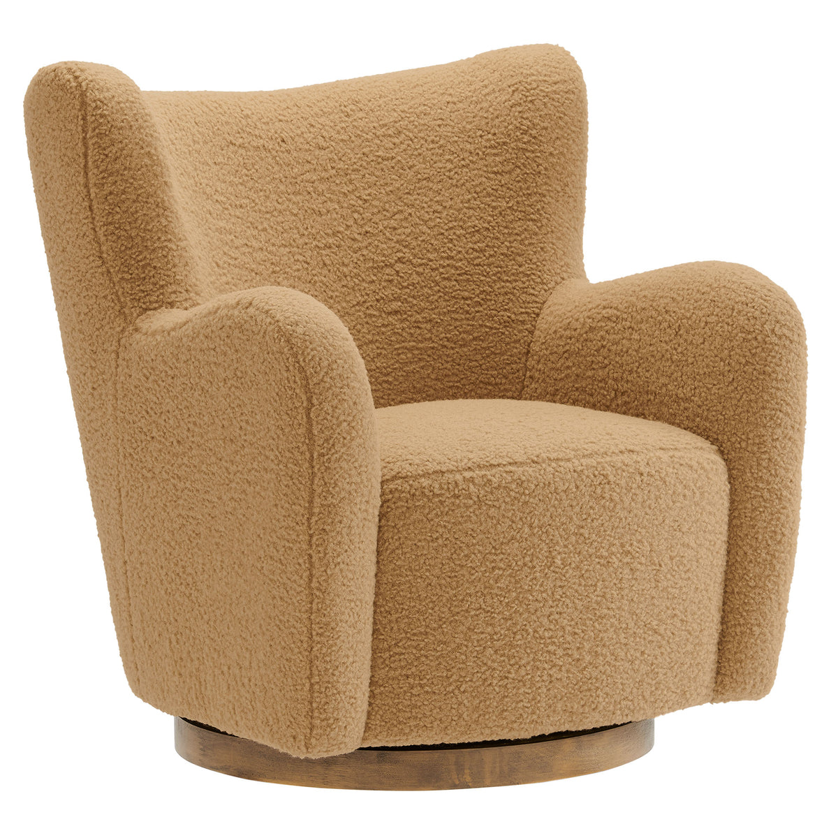 Montrose Wingback Sherpa Swivel Accent Chair - Camel Walnut
