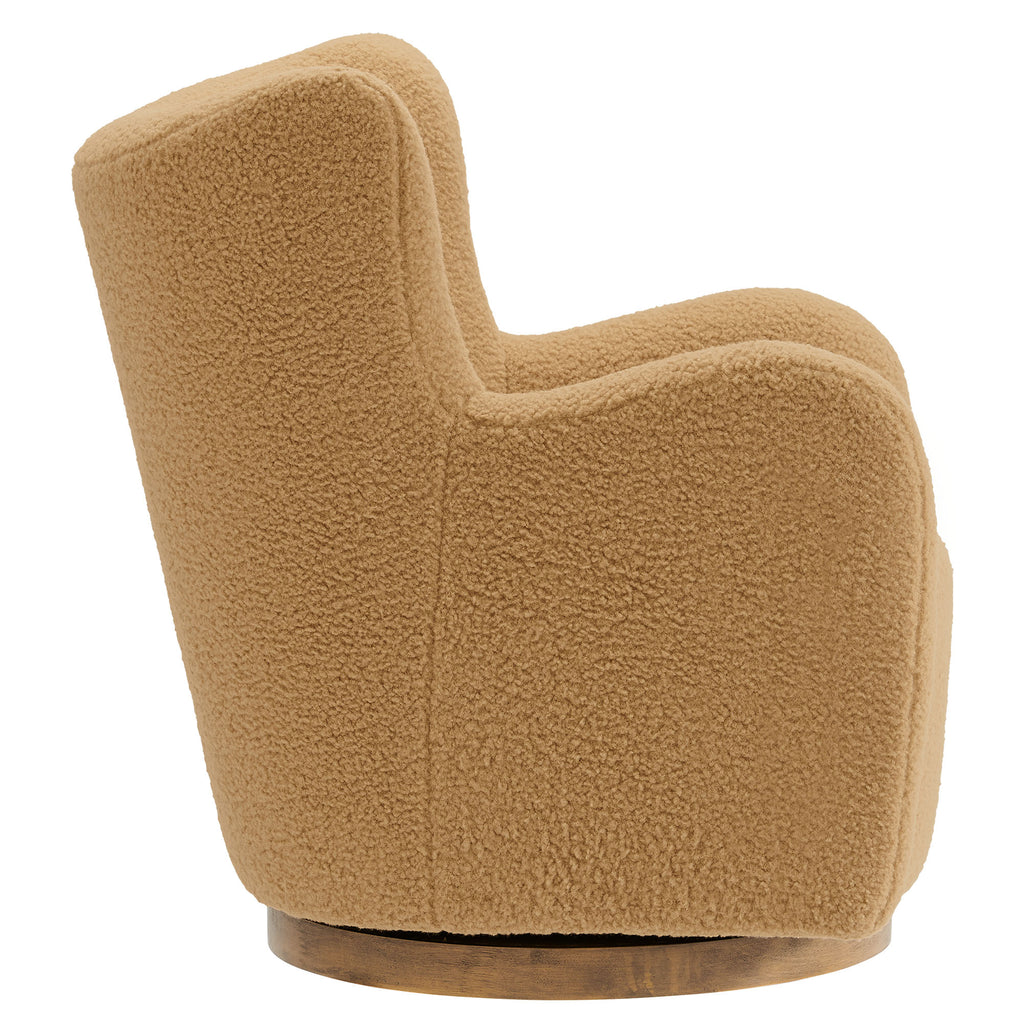Montrose Wingback Sherpa Swivel Accent Chair - Camel Walnut