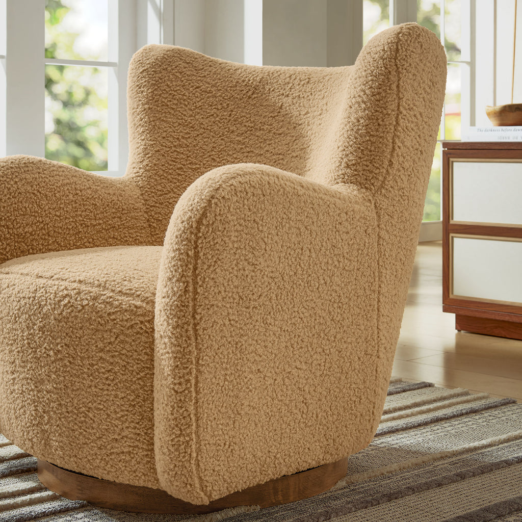 Montrose Wingback Sherpa Swivel Accent Chair - Camel Walnut