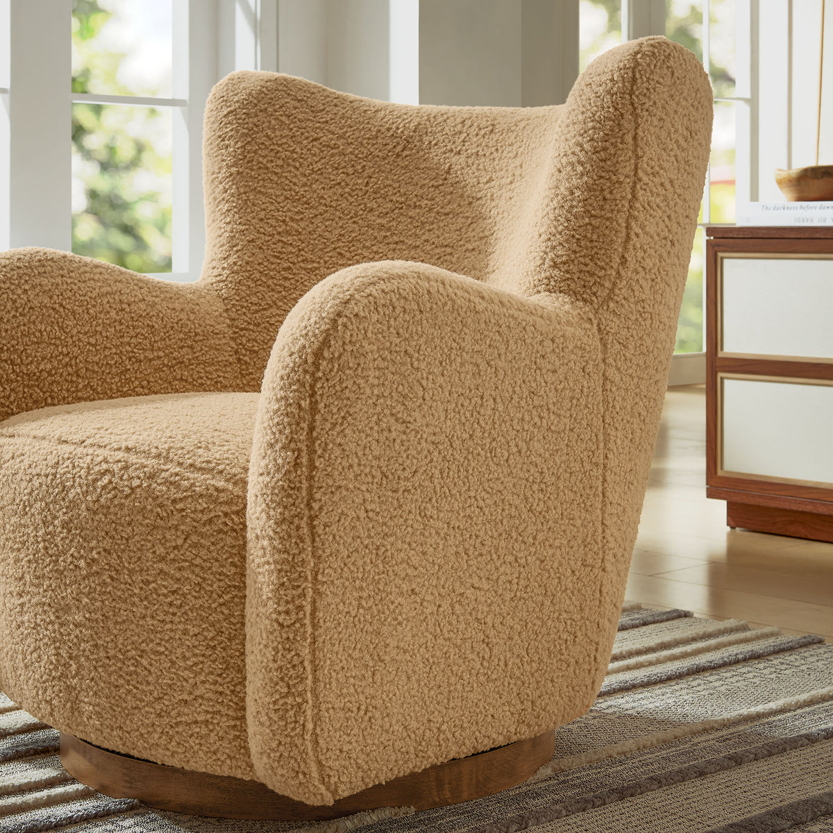 Montrose Wingback Sherpa Swivel Accent Chair - Camel Walnut