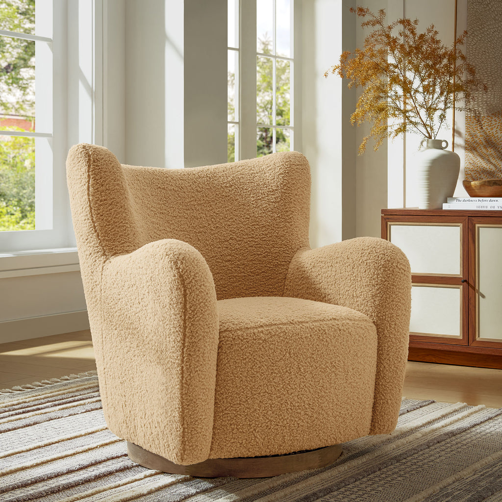 Montrose Wingback Sherpa Swivel Accent Chair - Camel Walnut