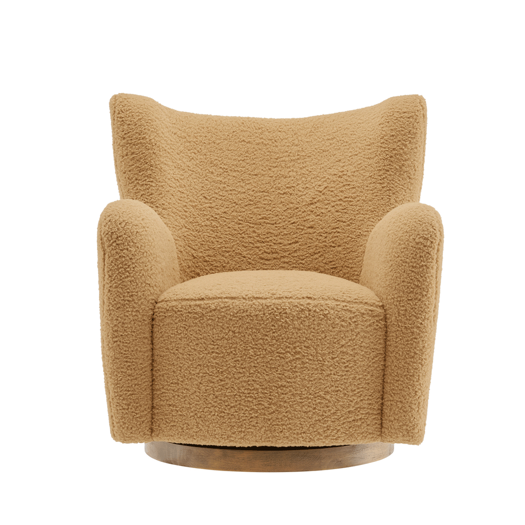 Montrose Wingback Sherpa Swivel Accent Chair - Camel Walnut