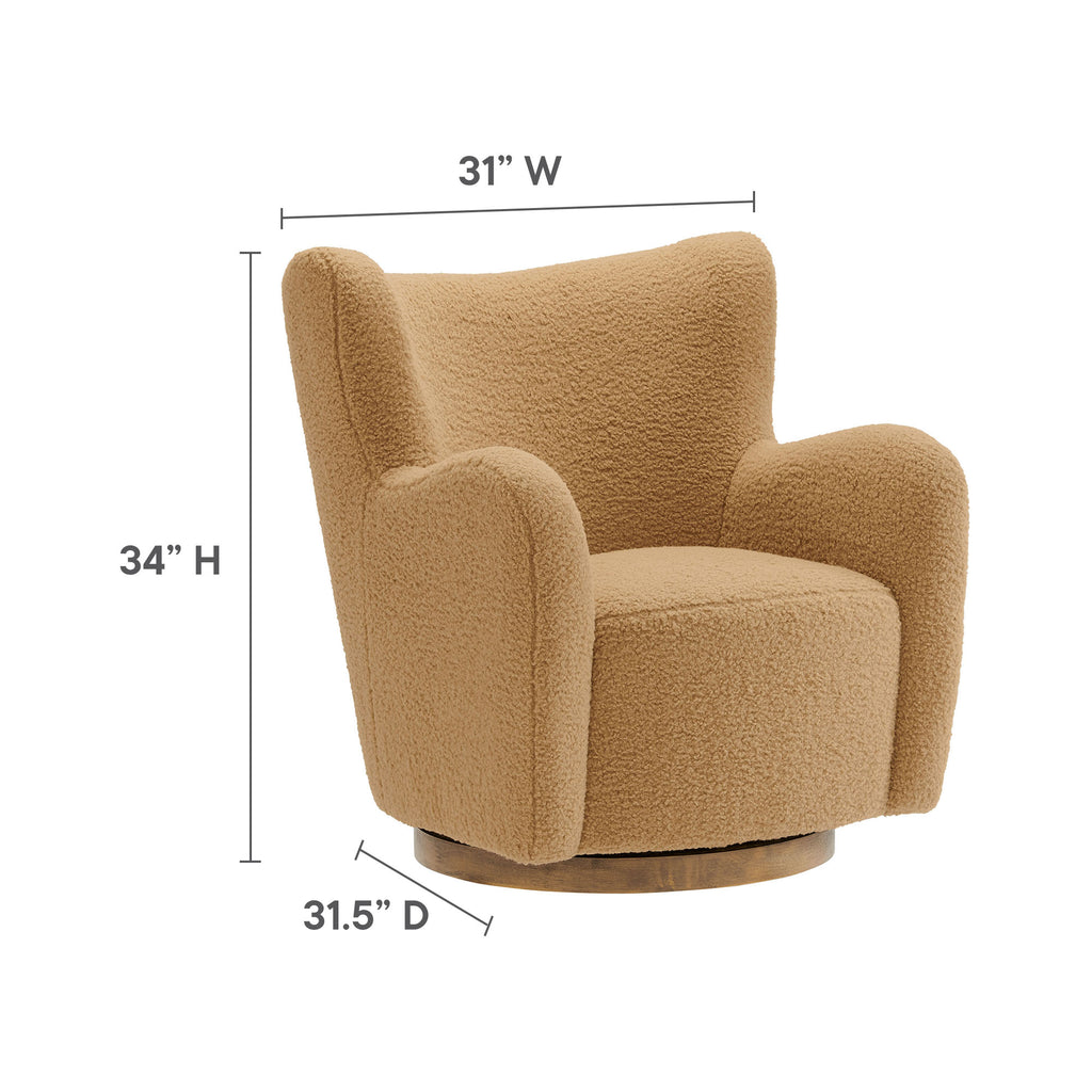 Montrose Wingback Sherpa Swivel Accent Chair - Camel Walnut