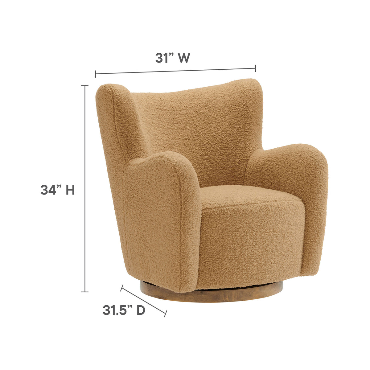 Montrose Wingback Sherpa Swivel Accent Chair - Camel Walnut