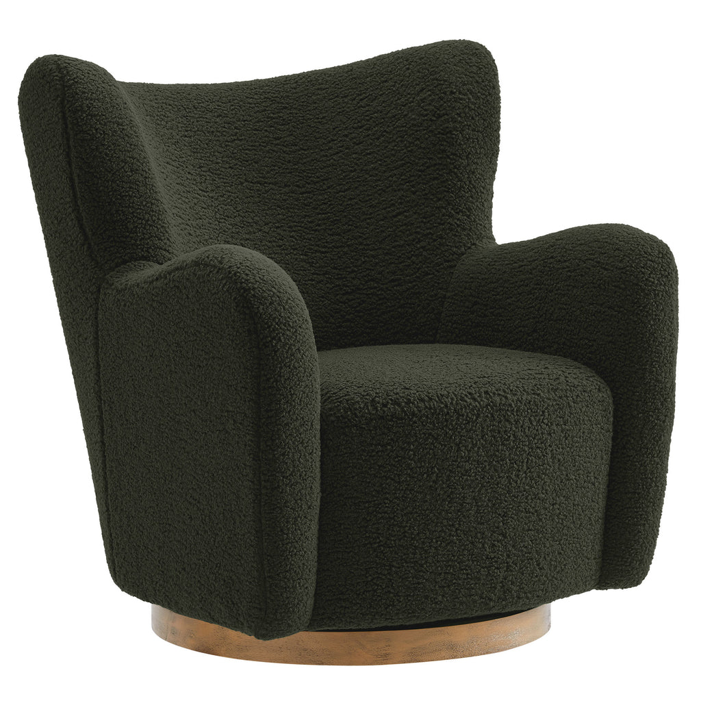 Montrose Wingback Sherpa Swivel Accent Chair - Fern Walnut