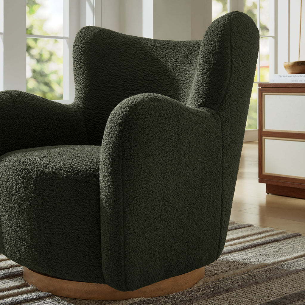 Montrose Wingback Sherpa Swivel Accent Chair - Fern Walnut