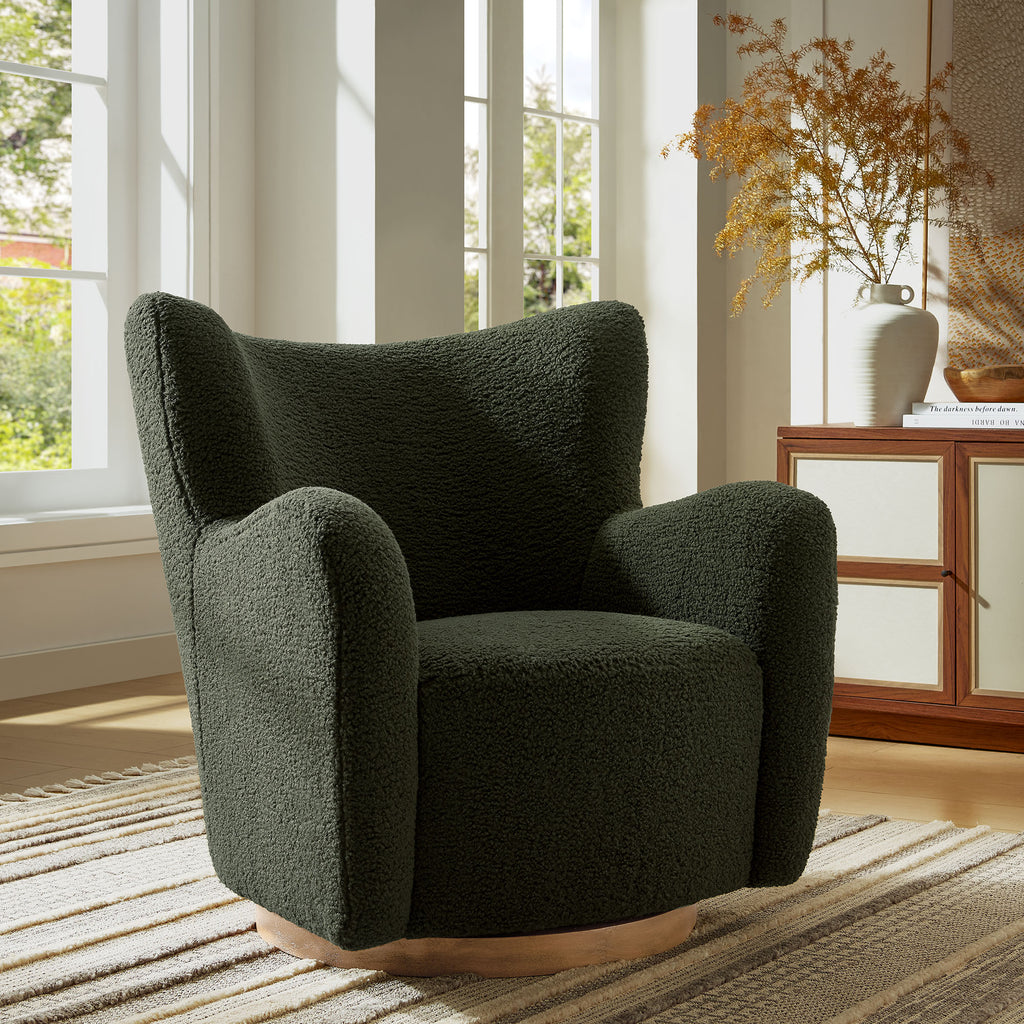 Montrose Wingback Sherpa Swivel Accent Chair - Fern Walnut