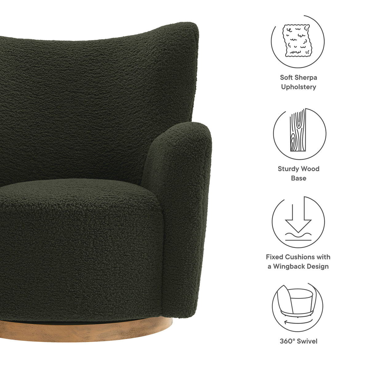 Montrose Wingback Sherpa Swivel Accent Chair - Fern Walnut
