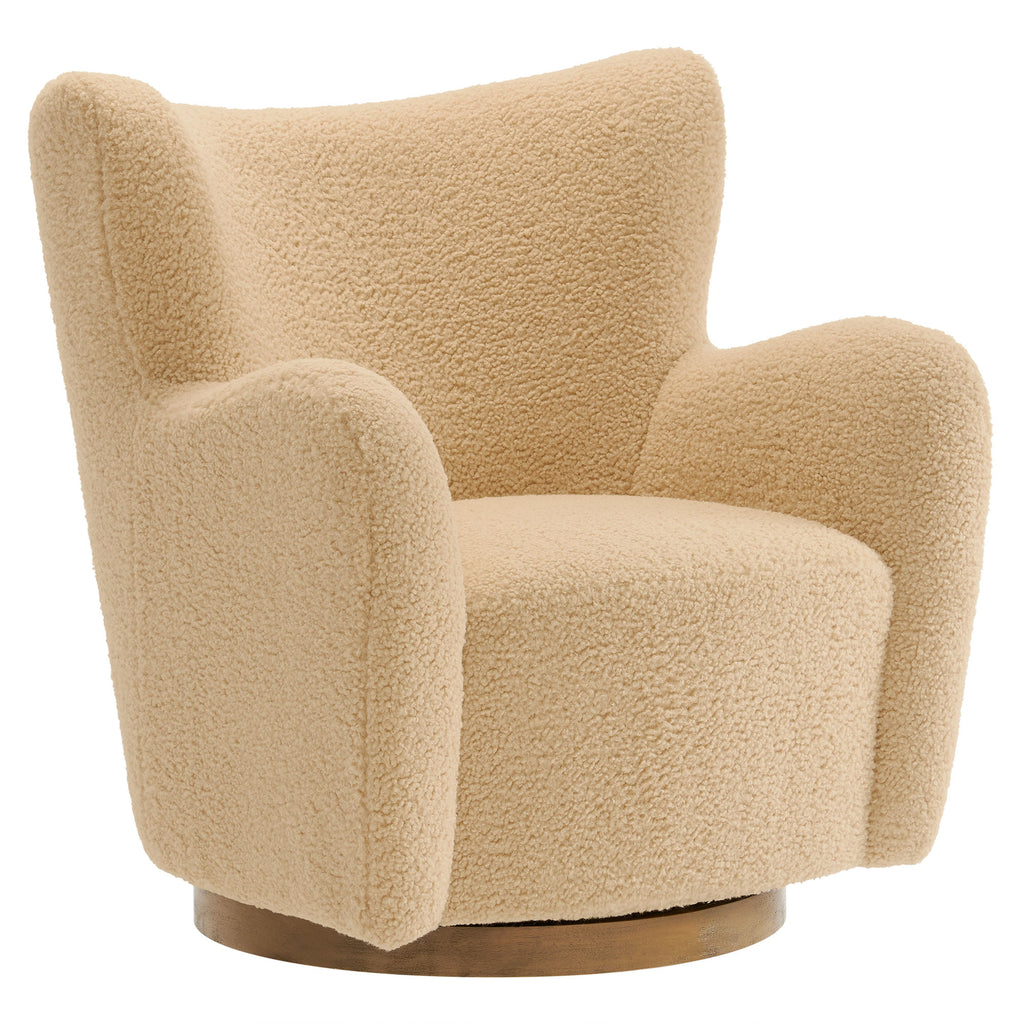 Montrose Wingback Sherpa Swivel Accent Chair - Ivory Walnut