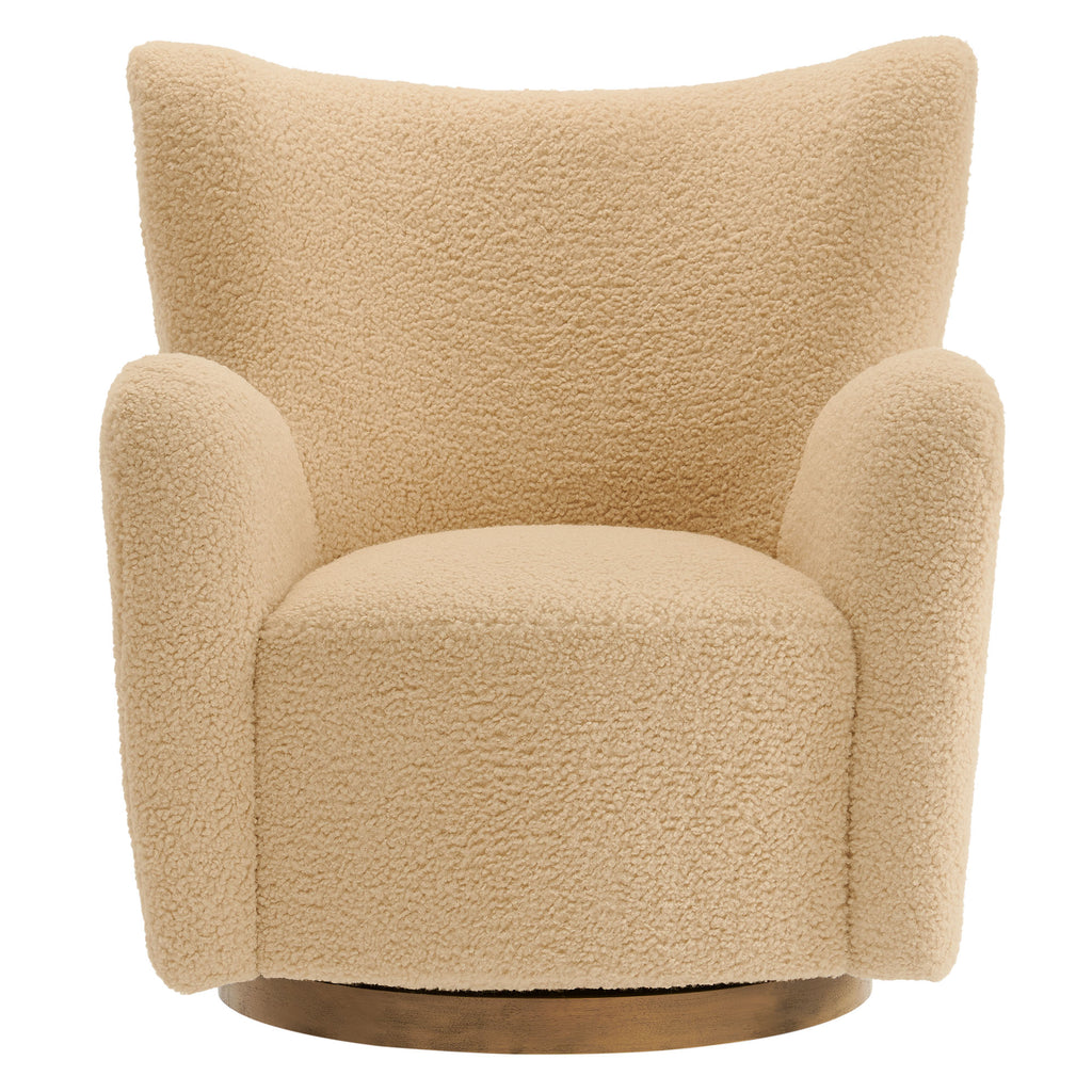 Montrose Wingback Sherpa Swivel Accent Chair - Ivory Walnut