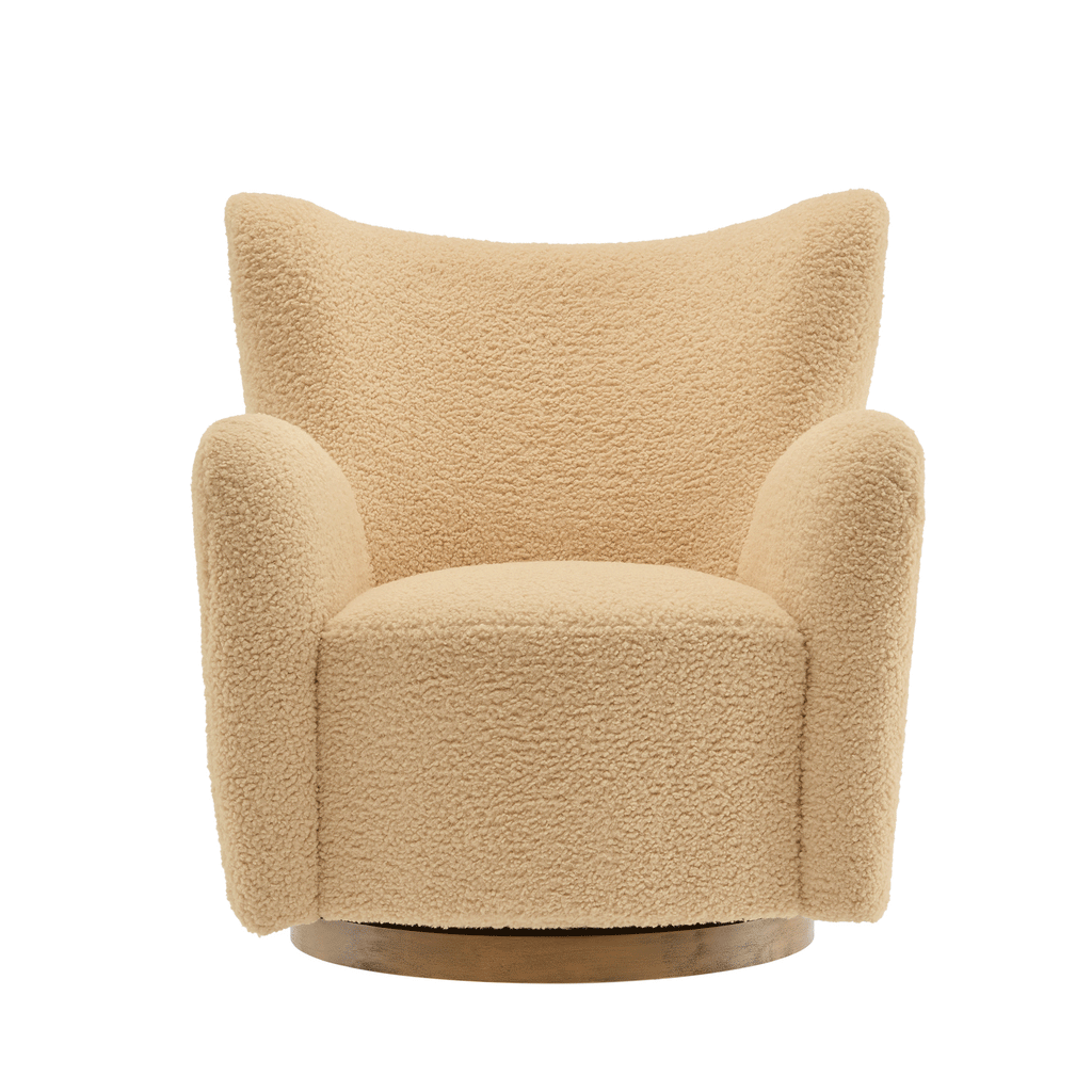 Montrose Wingback Sherpa Swivel Accent Chair - Ivory Walnut