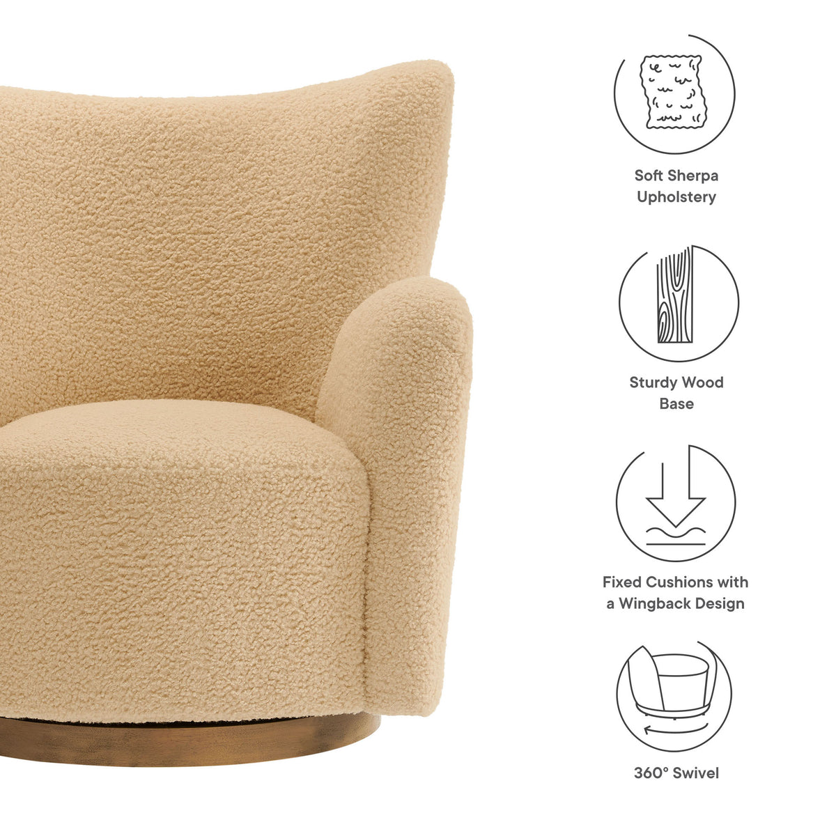 Montrose Wingback Sherpa Swivel Accent Chair - Ivory Walnut