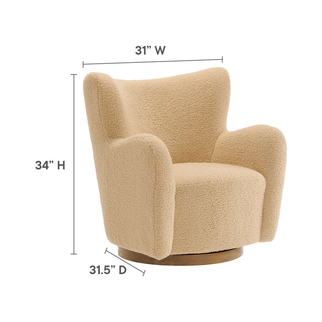 Montrose Wingback Sherpa Swivel Accent Chair - Ivory Walnut