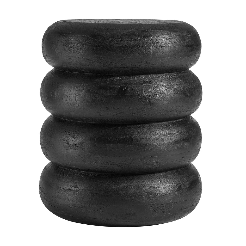 Ellery Round Stacked Wood Side Table - Wirebrush Black