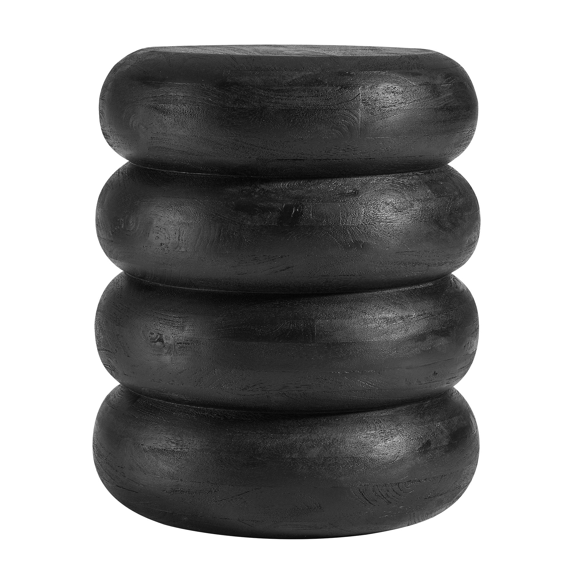 Ellery Round Stacked Wood Side Table - Wirebrush Black