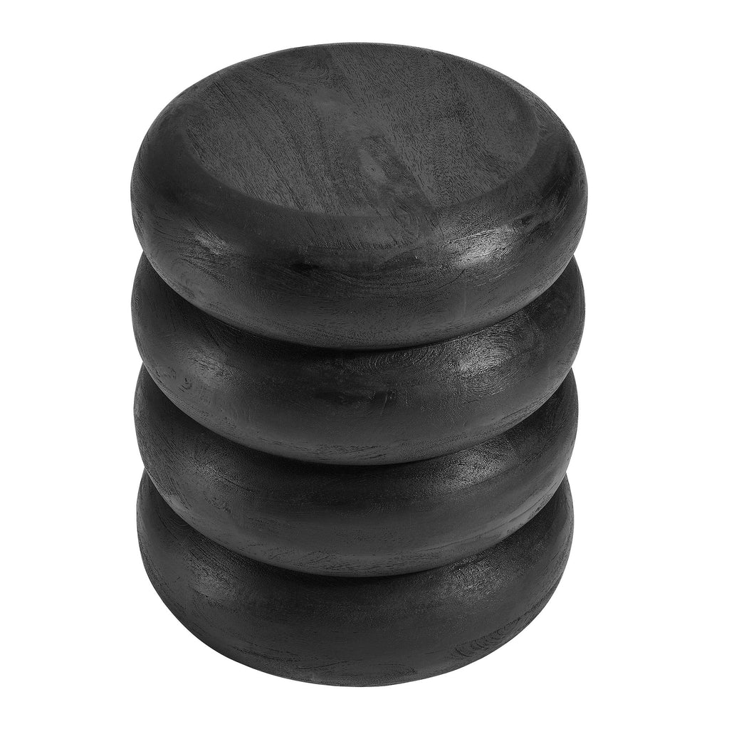 Ellery Round Stacked Wood Side Table - Wirebrush Black