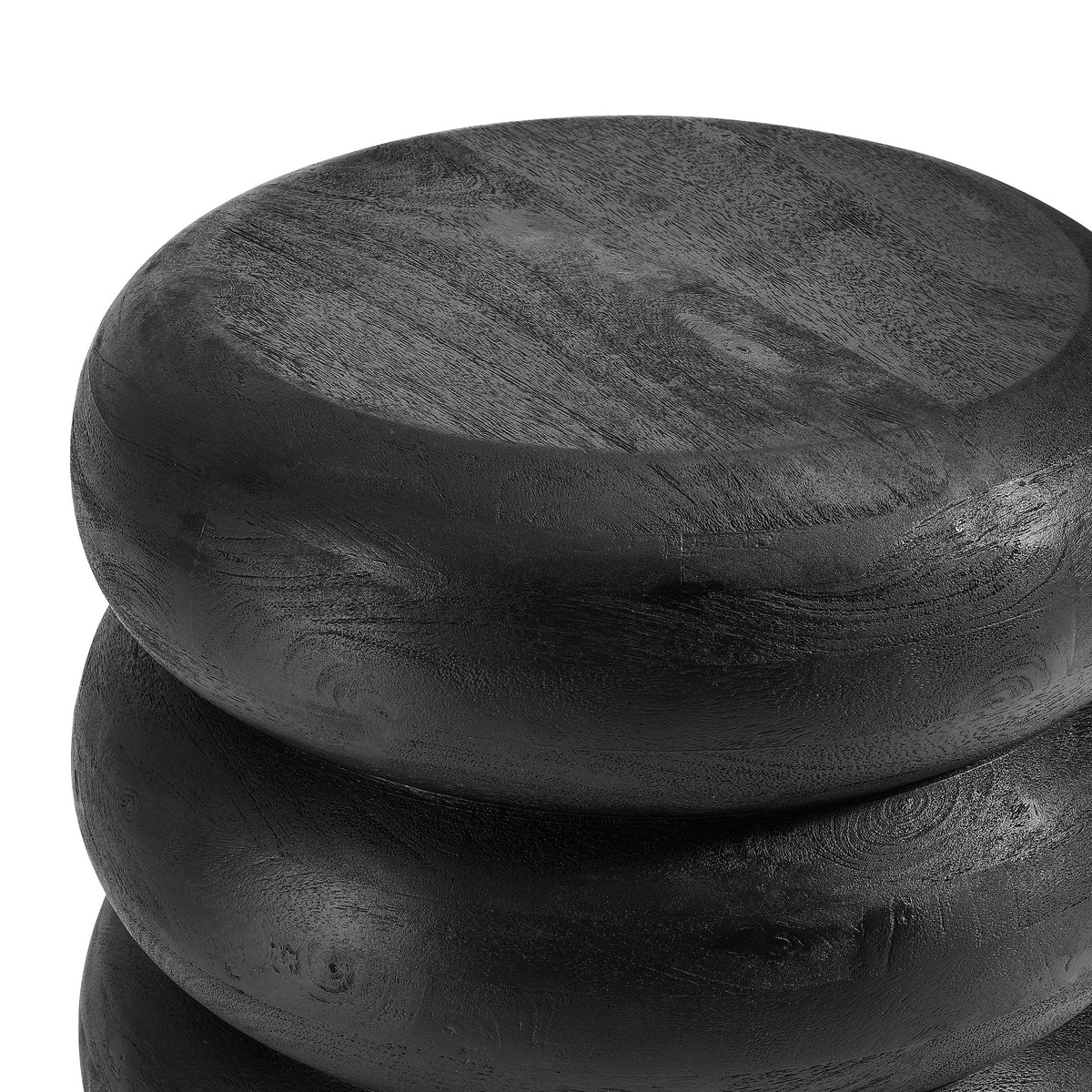 Ellery Round Stacked Wood Side Table - Wirebrush Black