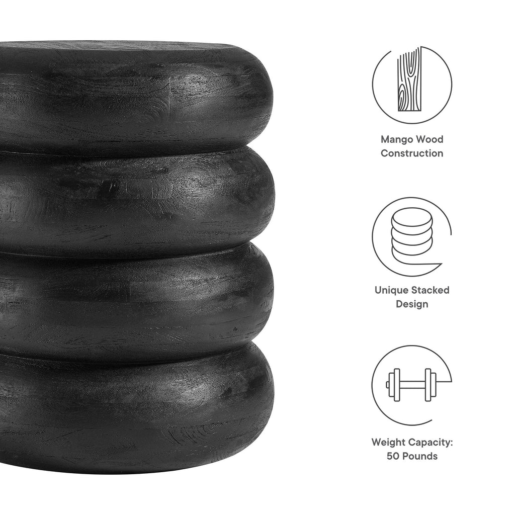 Ellery Round Stacked Wood Side Table - Wirebrush Black