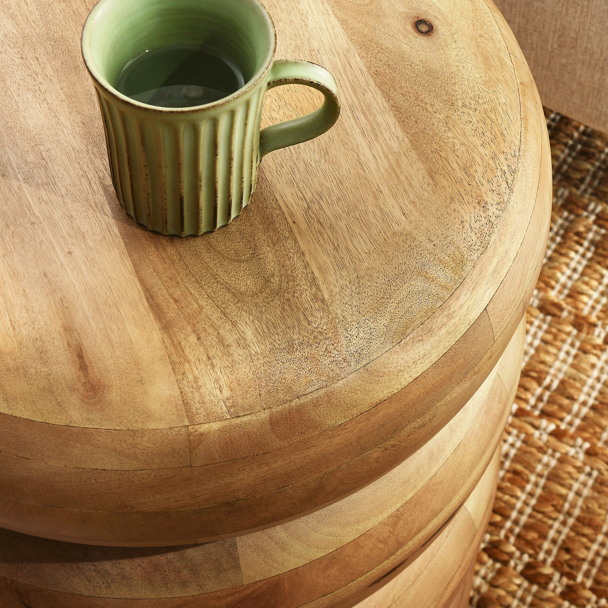 Ellery Round Stacked Wood Side Table - Natural