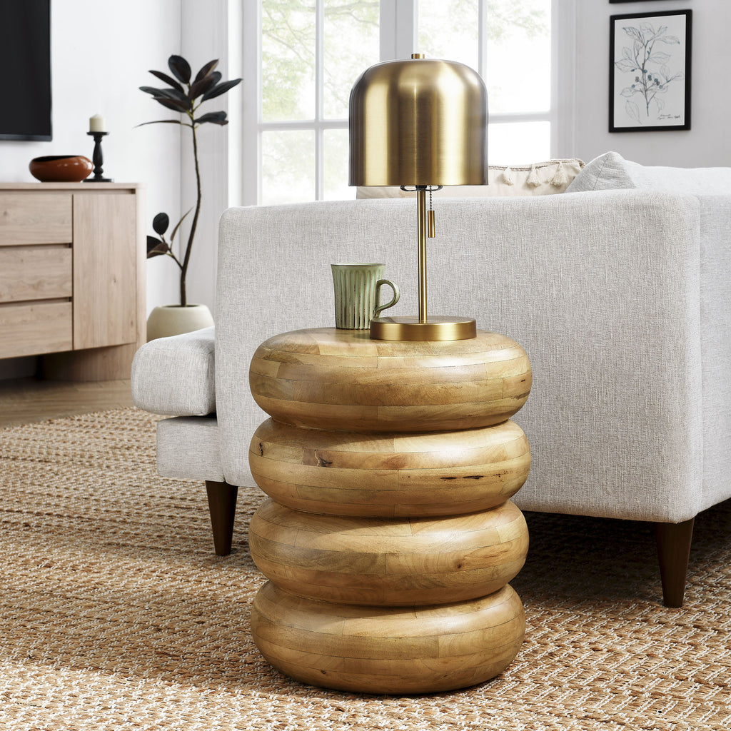 Ellery Round Stacked Wood Side Table - Natural