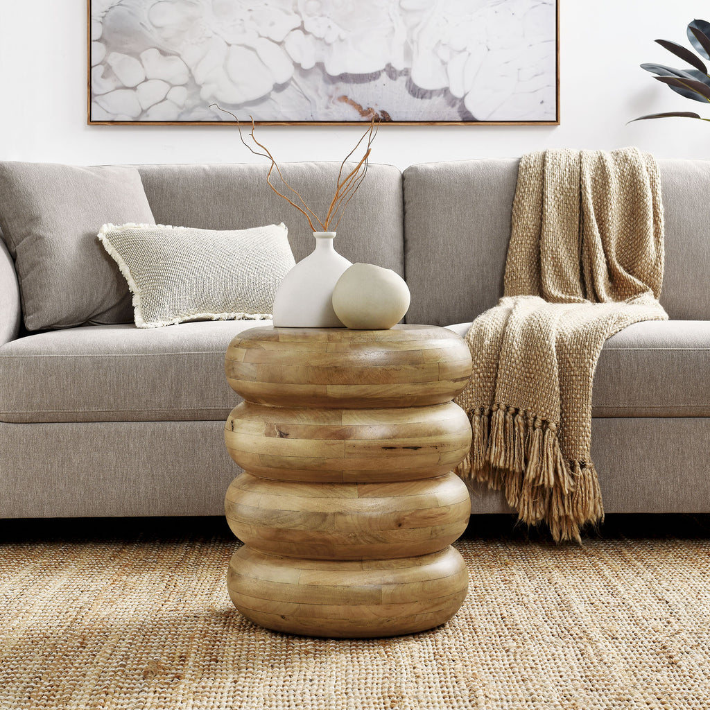 Ellery Round Stacked Wood Side Table - Natural
