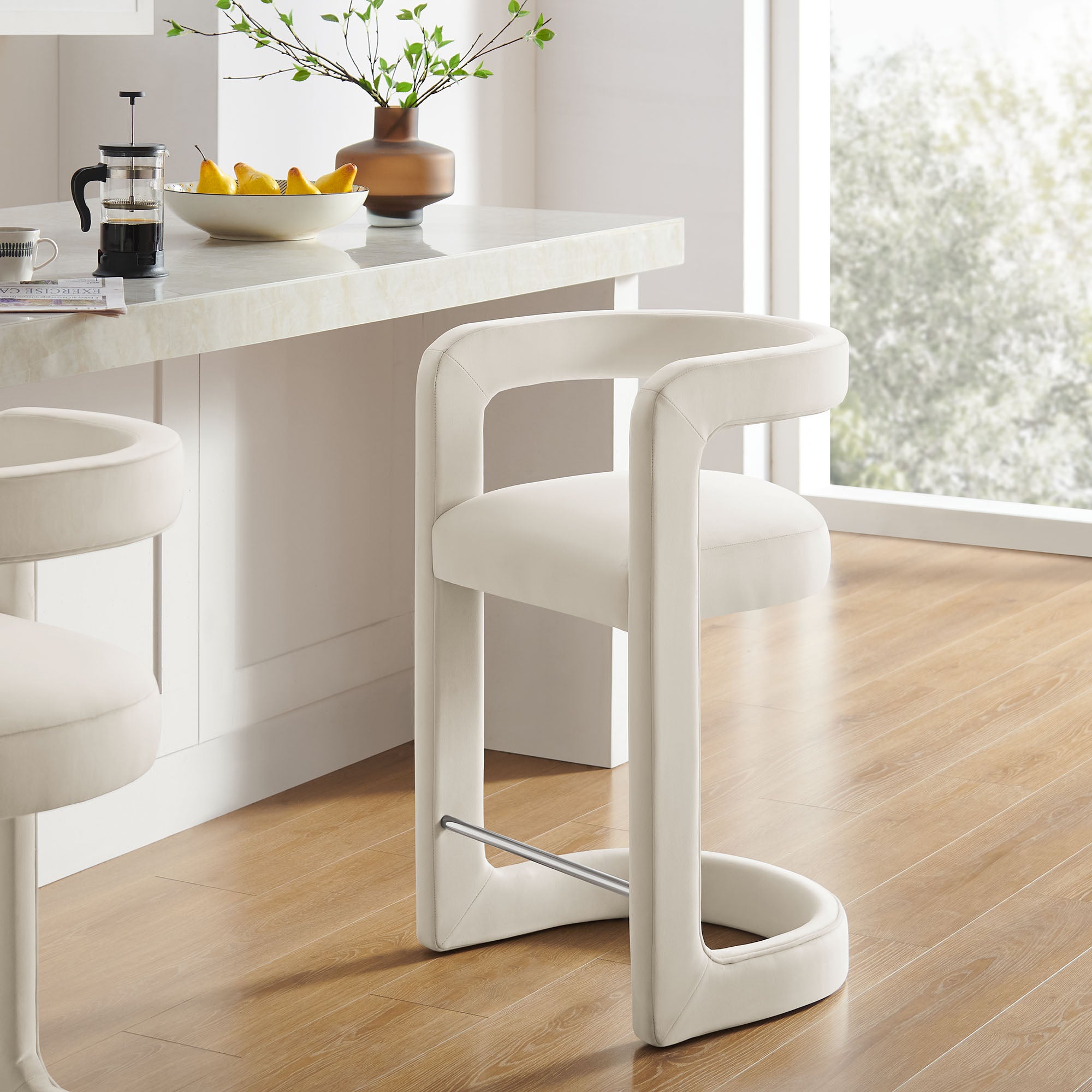 Winslow Performance Velvet Counter Stool - Alabaster
